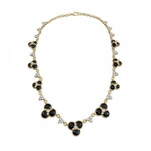 Anne Klein Gold-Tone Necklace with Black Enamel Floral Motifs NWT